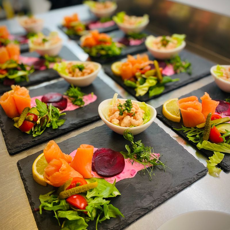Canapés on slate boards for an event